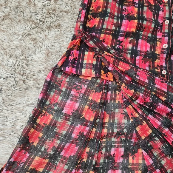 Free People Jerra Shirt Dress In Pink Long Sleeve Button Down‎ Plaid Maxi Dress - Picture 10 of 16